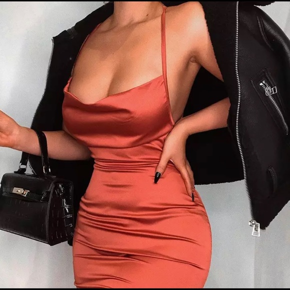 Women Neon Satin Lace Up Bodycon Dress - Picture 3 of 6